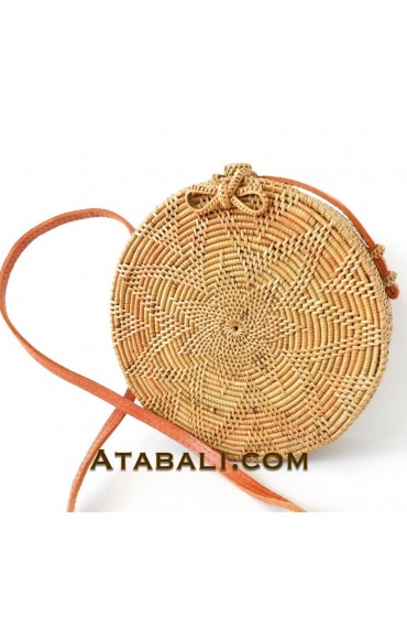Ata round bag flower pattern with ribbon clip and lining